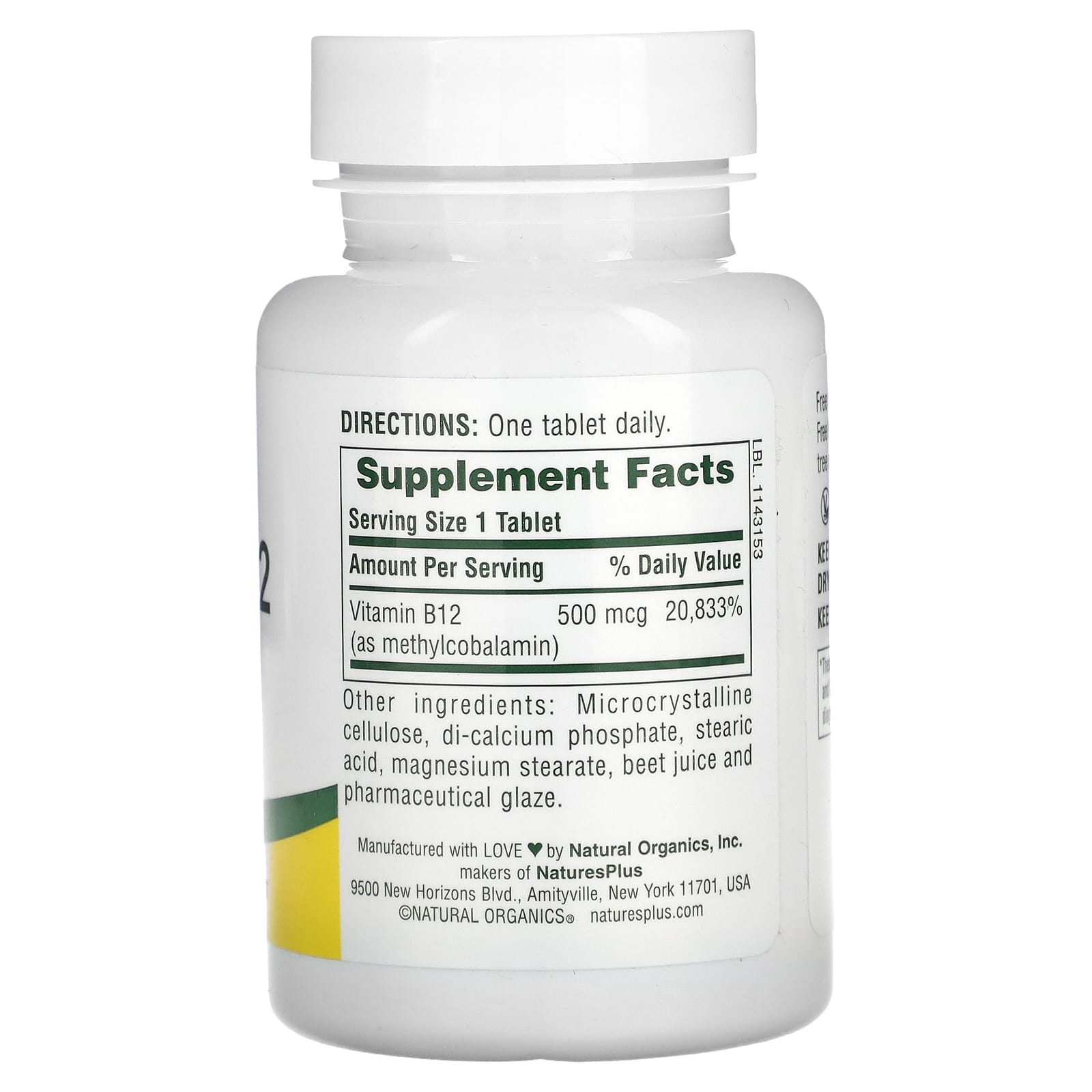 NaturesPlus, Vitamin B-12, 500 mcg, 90 Tablets - Image 2