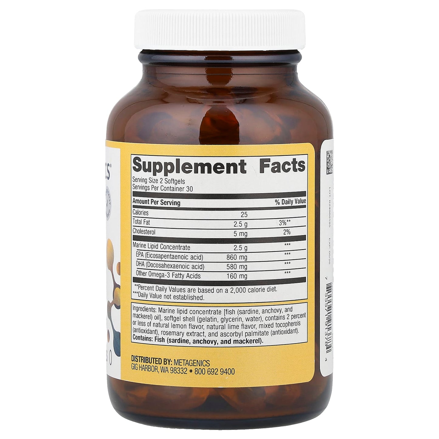 Metagenics, OmegaGenics®, Fish Oil EPA-DHA, Natural Lemon-Lime, 720 mg, 60 Softgels - Image 2