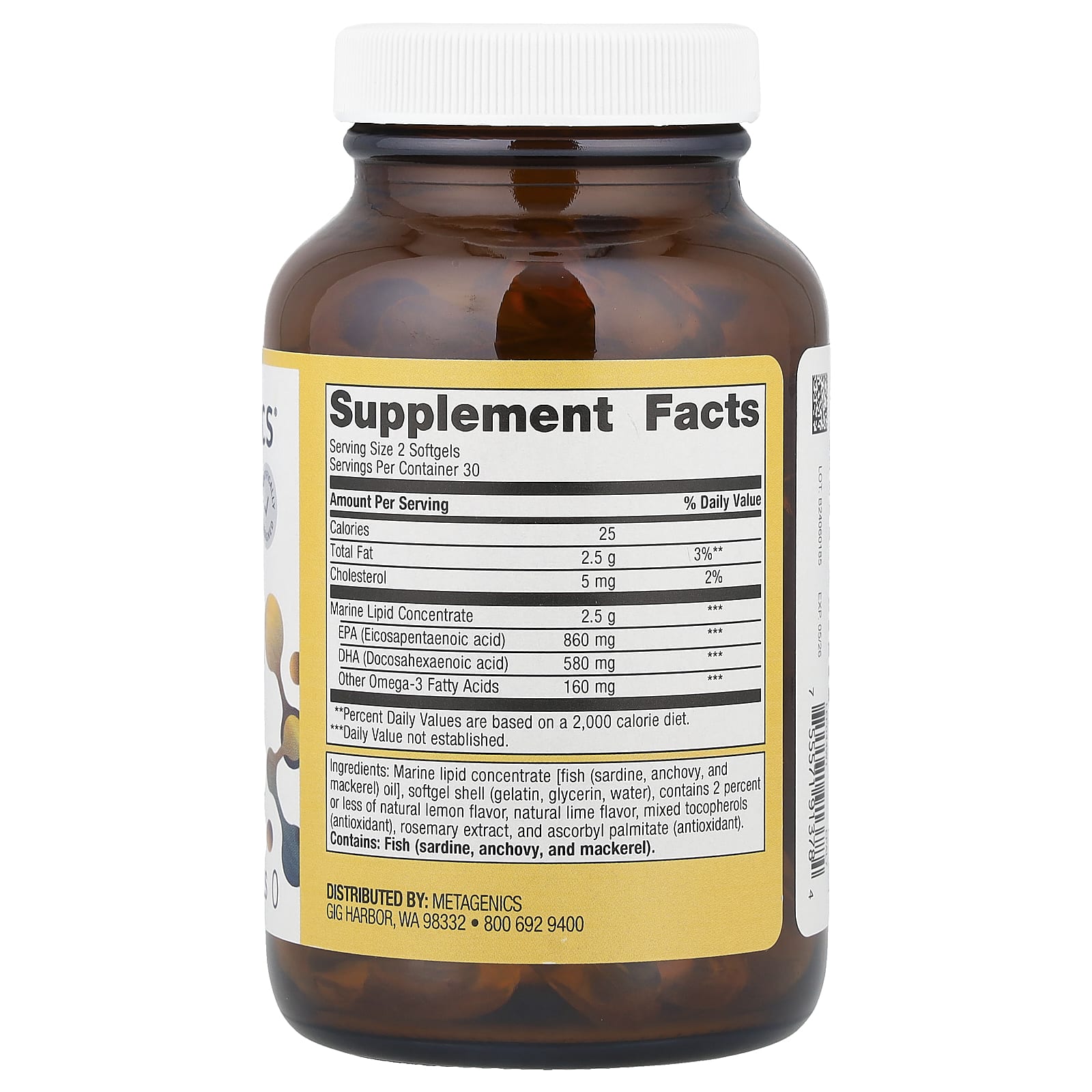Metagenics, OmegaGenics®, Fish Oil EPA-DHA, Natural Lemon-Lime, 720 mg, 60 Softgels - Image 2