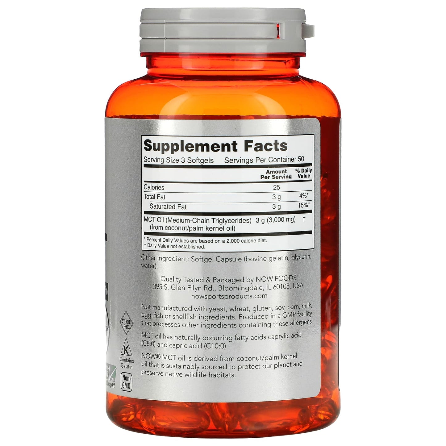 NOW Foods, Sports, MCT Oil, 1,000 mg, 150 Softgels - Image 2