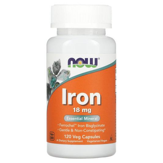 NOW Foods, Iron, 18 mg, 120 Veg Capsules - Image 1