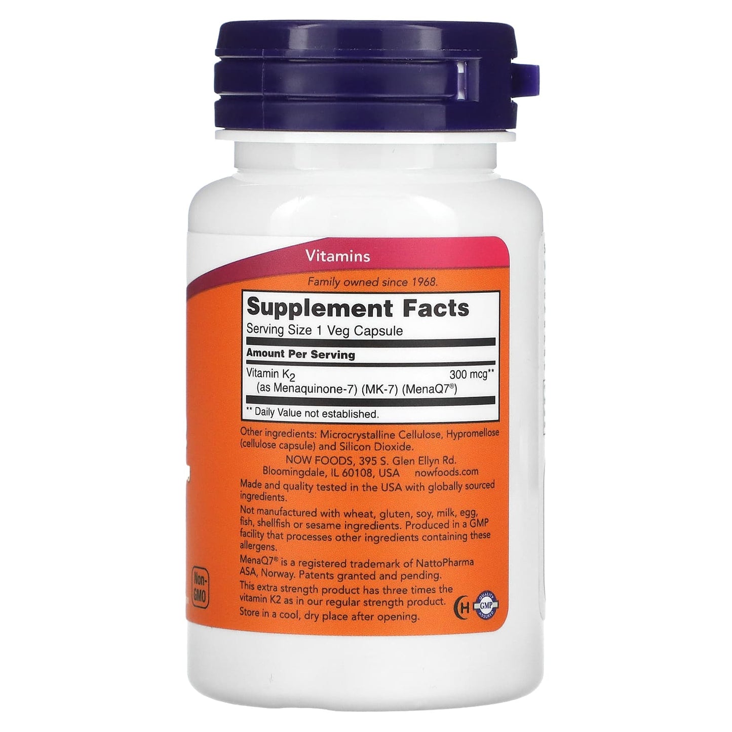 NOW Foods, MK-7 Vitamin K-2, Extra Strength, 300 mcg, 60 Veg Capsules - Image 2