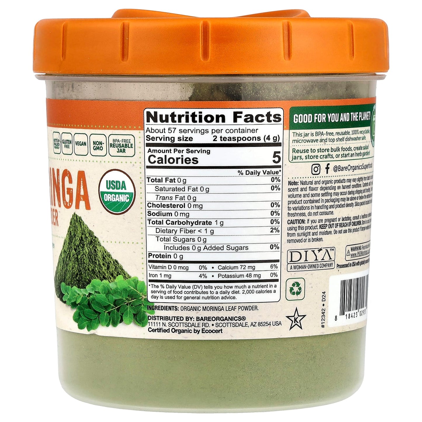 Organic Moringa Leaf Powder by BareOrganics for Energy & Nutrition - Image 2