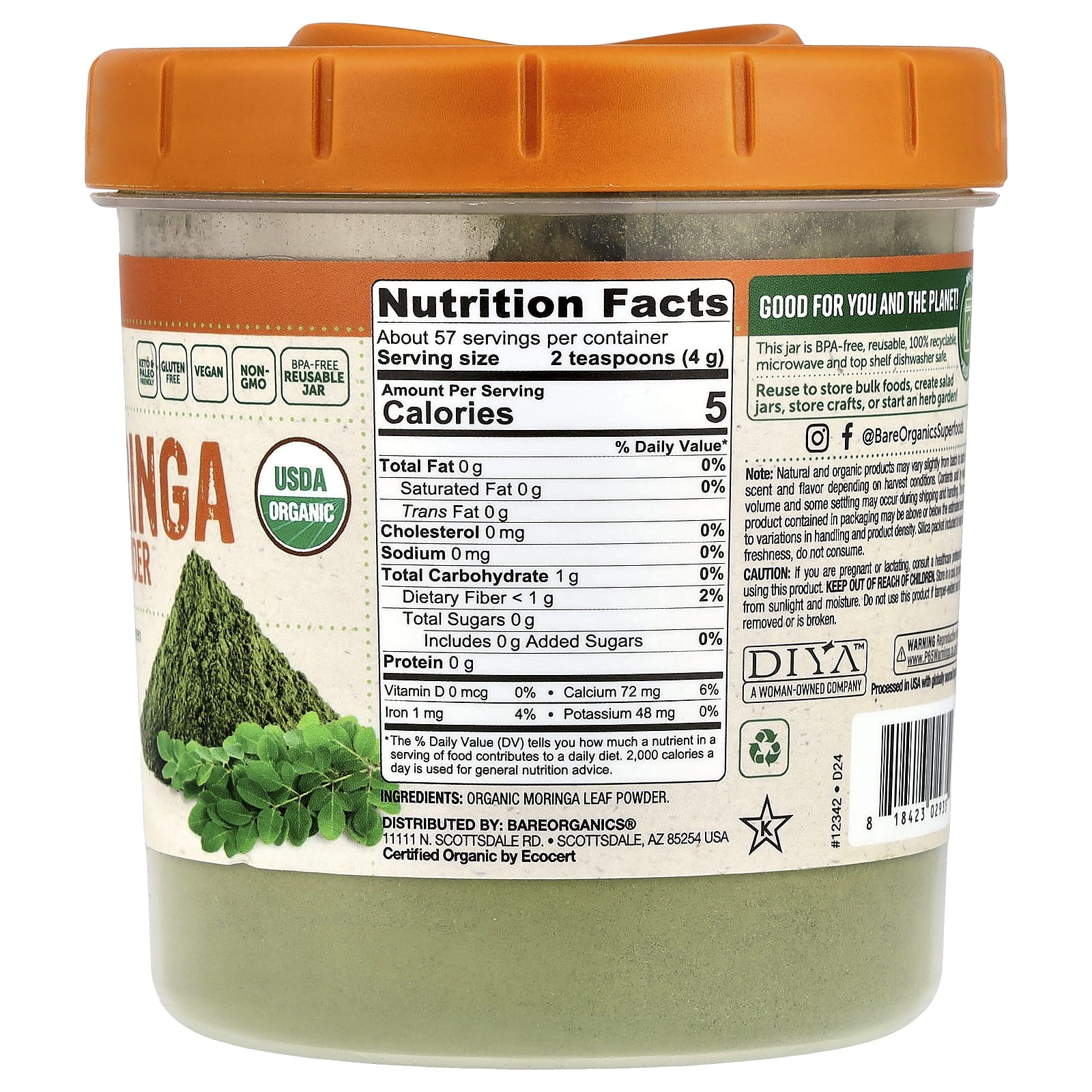 Organic Moringa Leaf Powder by BareOrganics for Energy & Nutrition - Image 2
