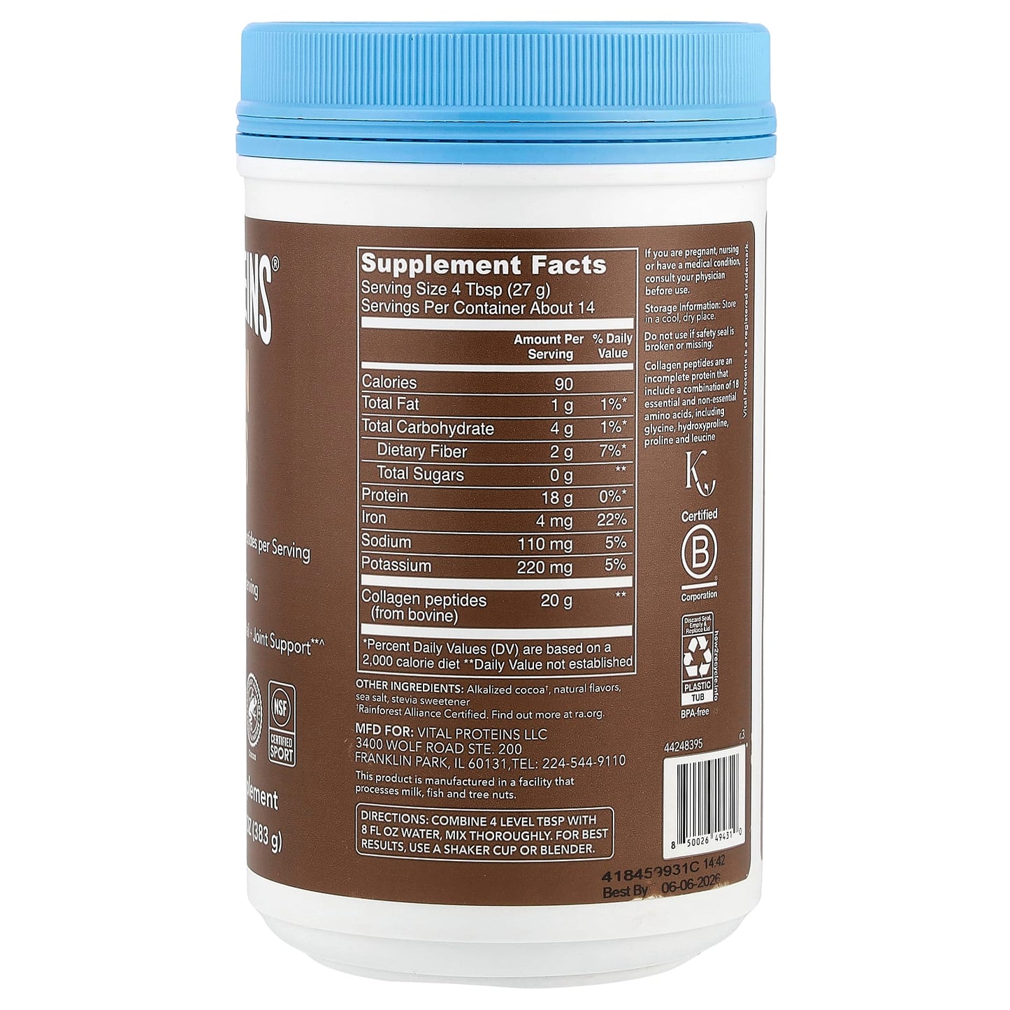 Vital Proteins, Collagen Peptides, Chocolate, 13.5 oz (383 g) - Image 2