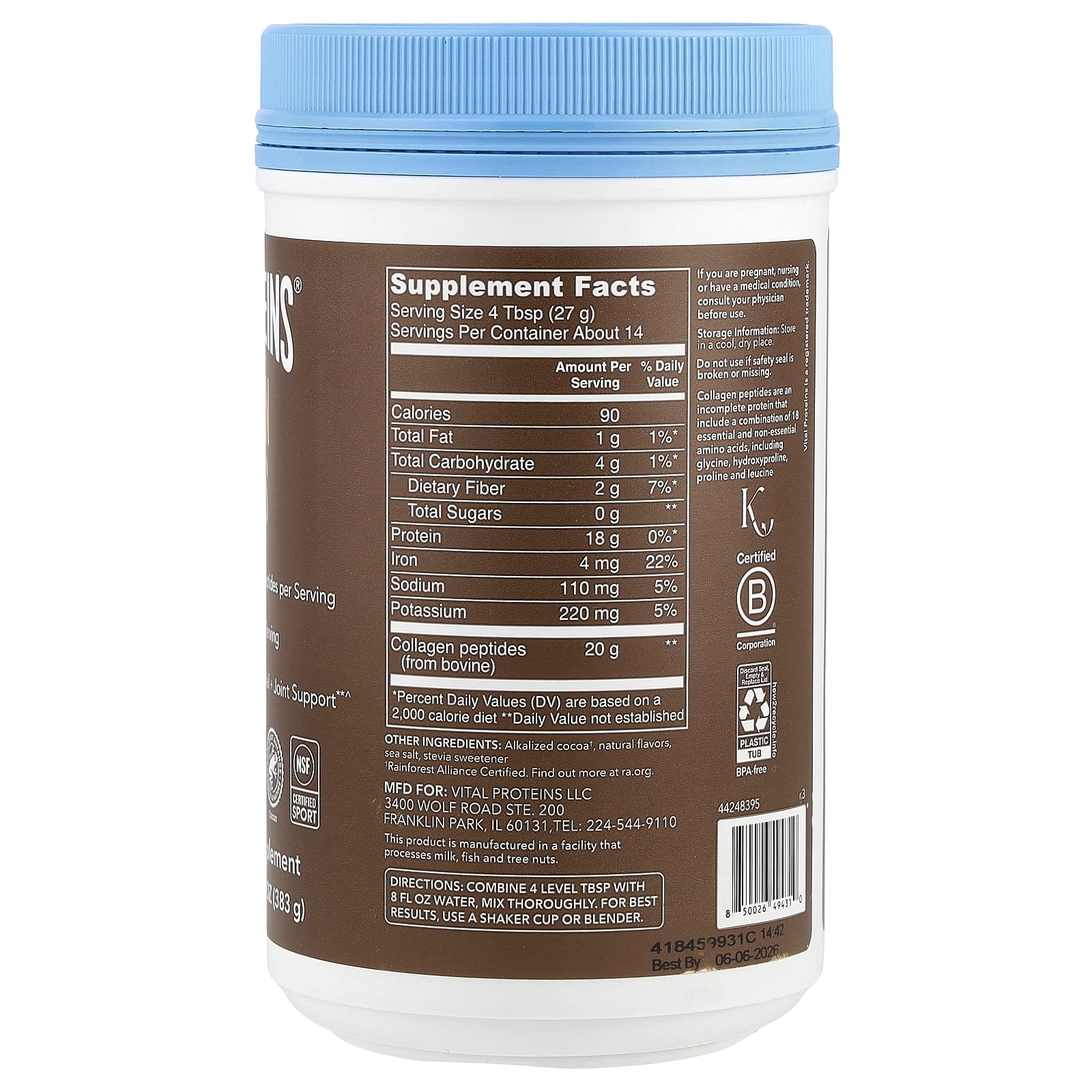 Vital Proteins, Collagen Peptides, Chocolate, 13.5 oz (383 g) - Image 2