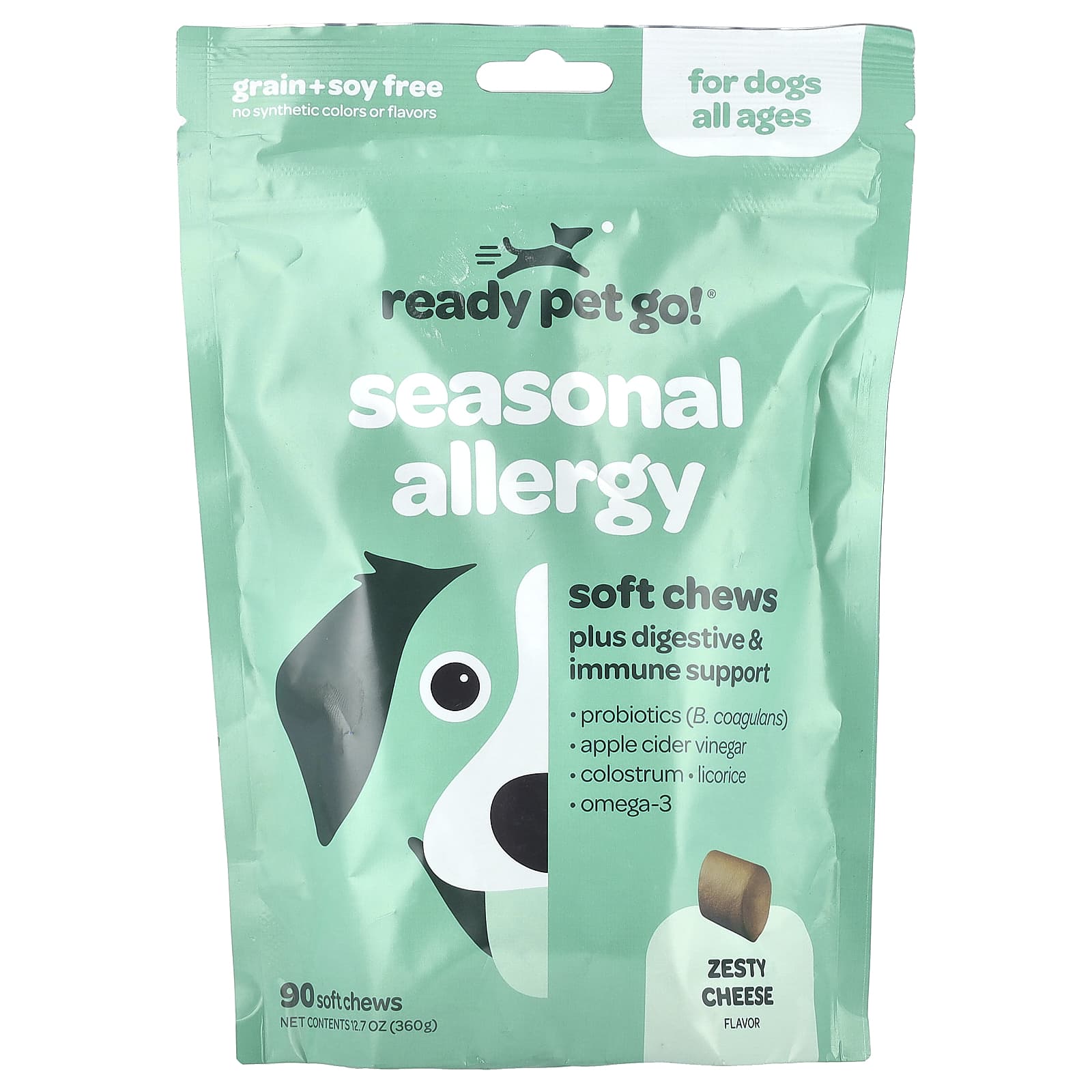 Ready Pet Go, Seasonal Allergy, For Dogs, All Ages, Zesty Cheese, 90 Soft Chews, 12.7 oz (360 g) - Image 1