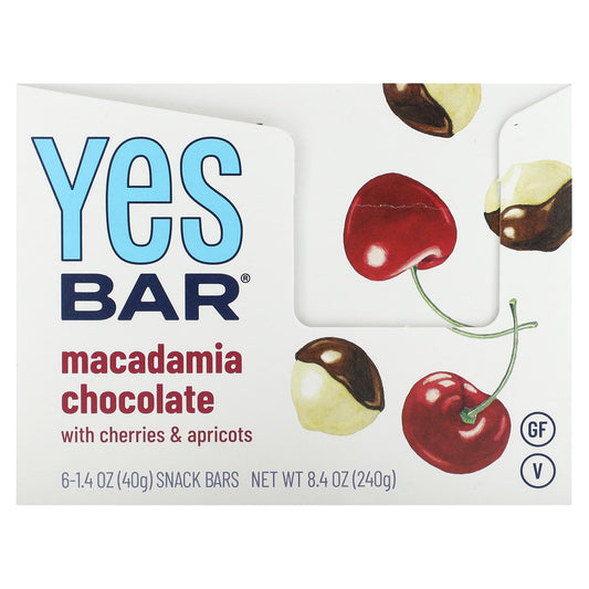 Yes Bar, Snack Bar, Macadamia Chocolate, 6 Bars, 1.4 oz (40 g) Each - Image 1