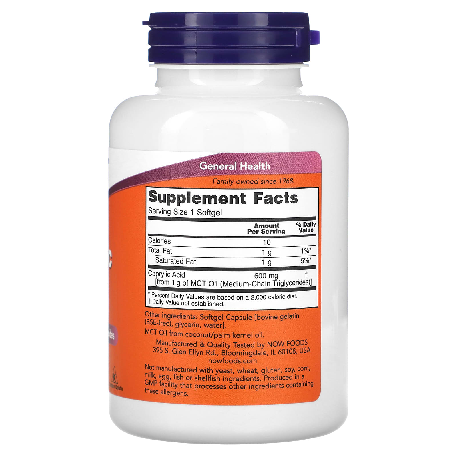 NOW Foods, Caprylic Acid, 600 mg, 100 Softgels - Image 2