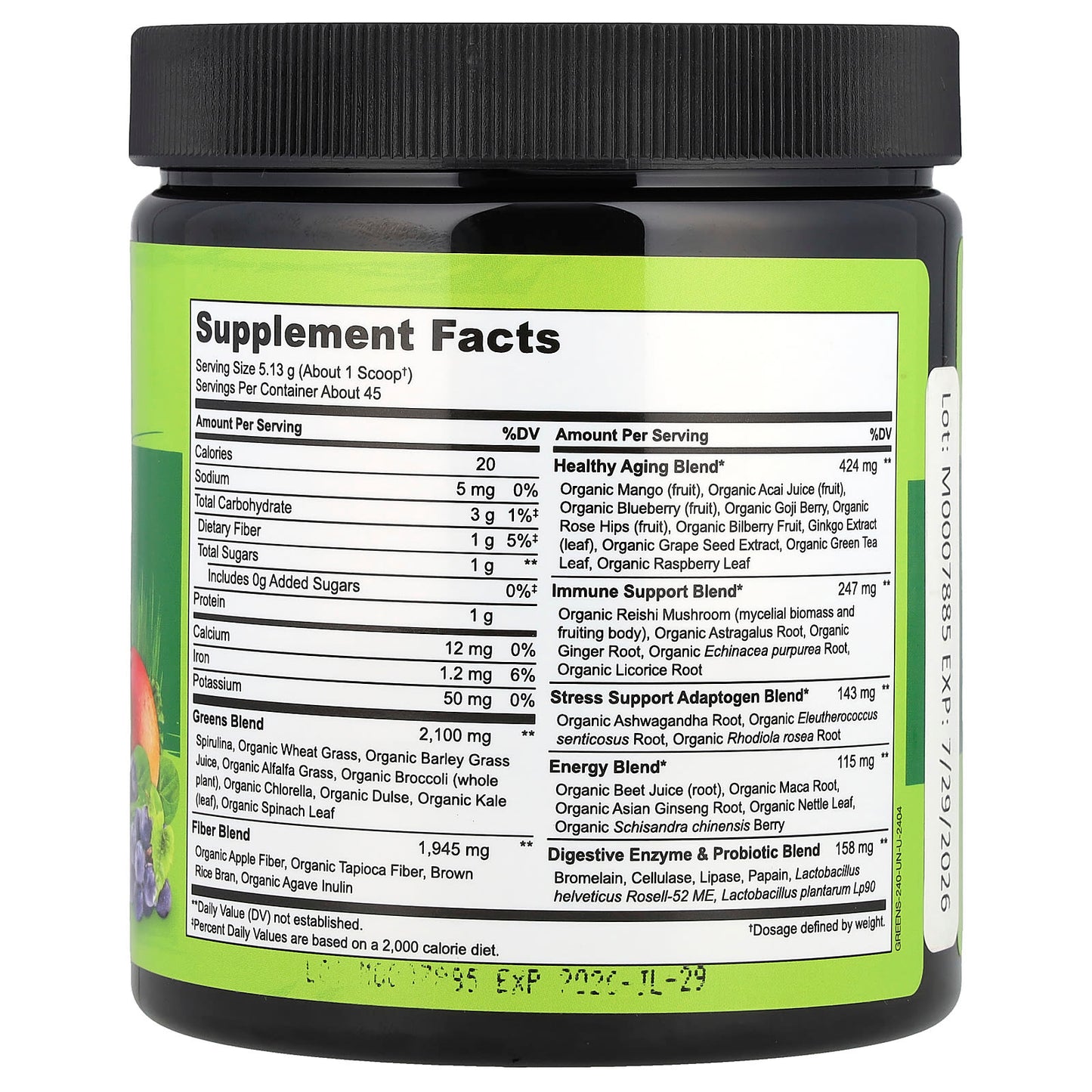 NATURELO, Raw Greens Whole Food Powder, Unsweetened, 8.5 oz (240 g) - Image 2