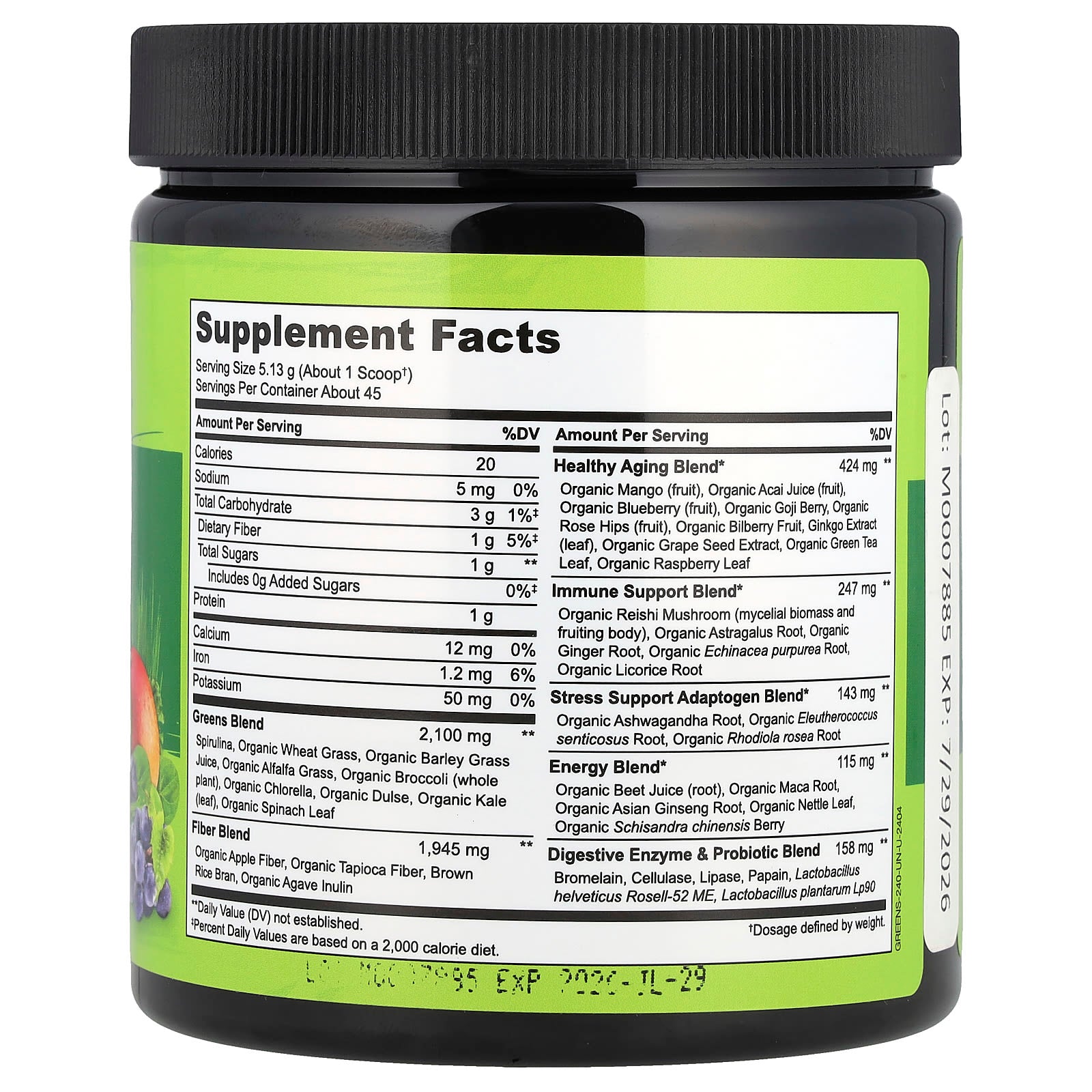 NATURELO, Raw Greens Whole Food Powder, Unsweetened, 8.5 oz (240 g) - Image 2
