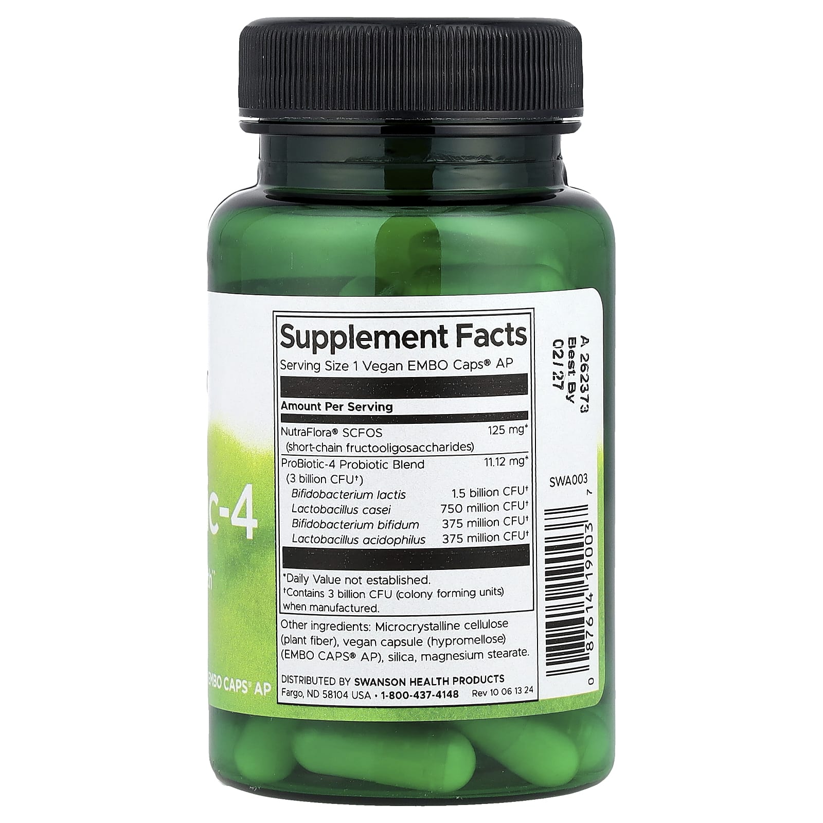 Swanson, ProBiotic-4, 60 Vegan Embo Caps® AP - Image 2