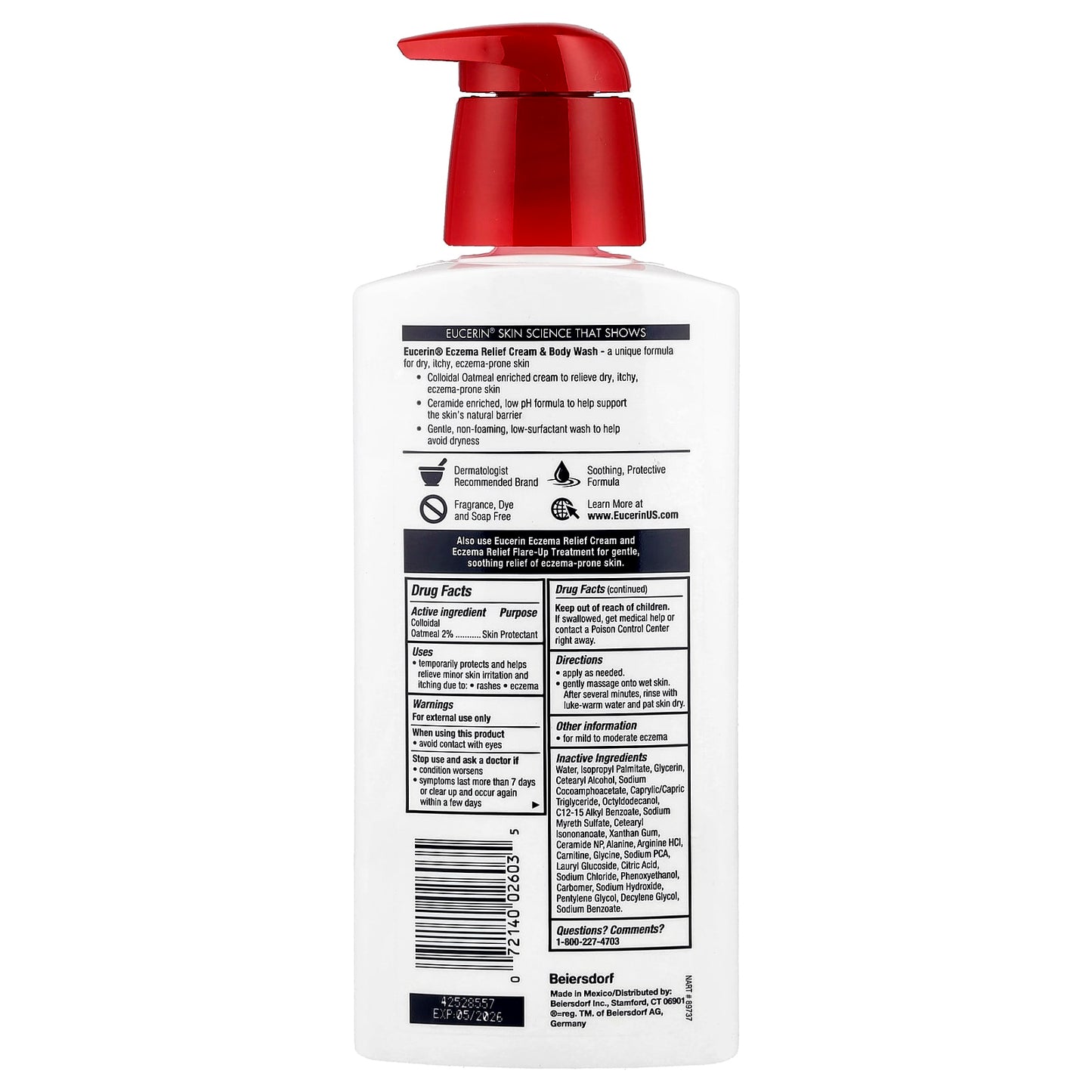 Eucerin Fragrance-Free Eczema Relief Cream & Body Wash, 13.5 fl oz - Image 2