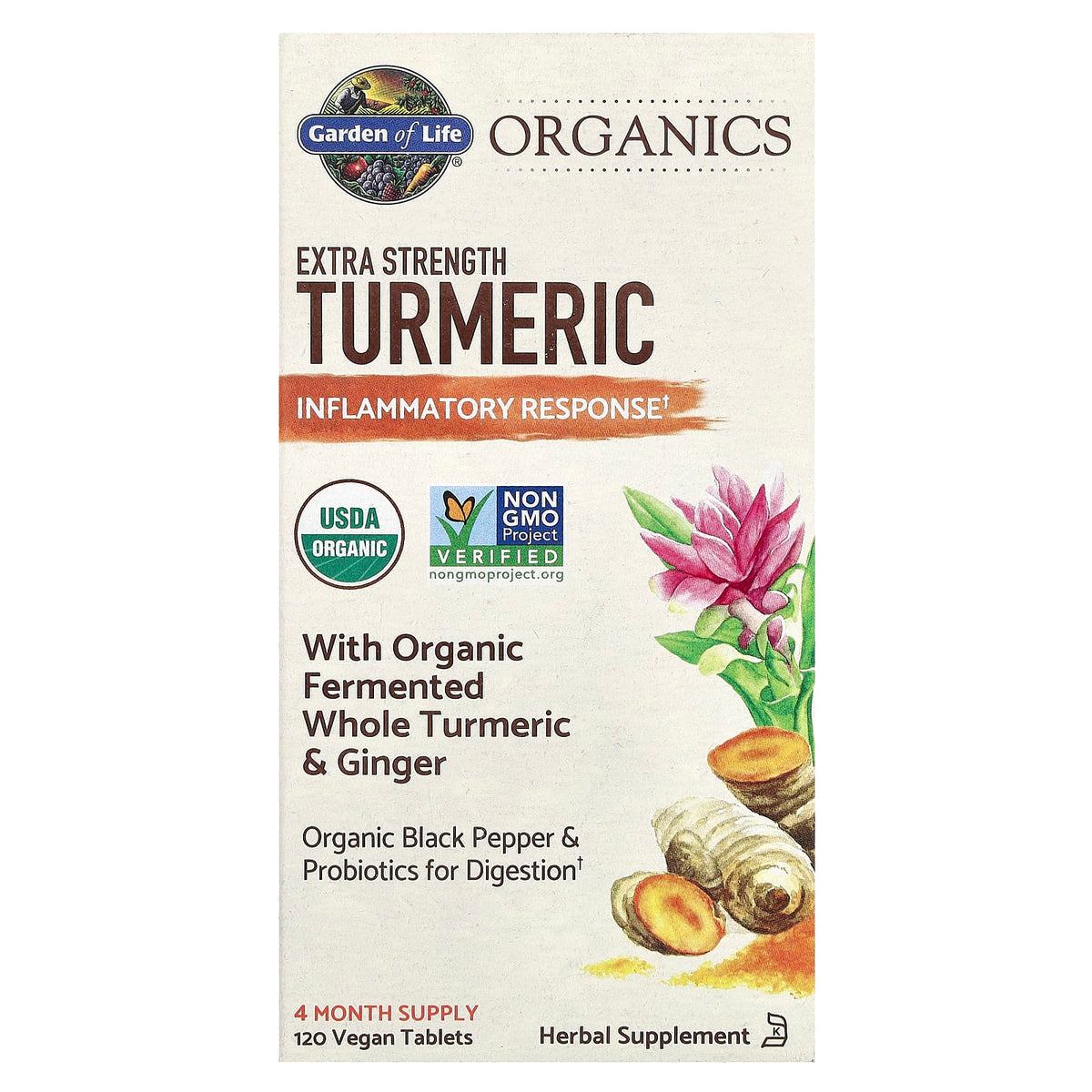 Garden of Life Extra Strength Turmeric for Inflammation & Digestion - 120 Vegan Tablets - Image 1