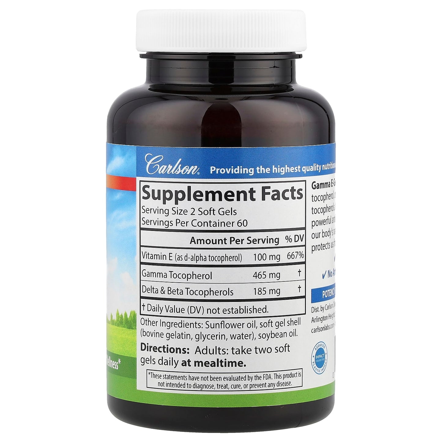 Gamma Tocopherol for Heart Health by Carlson - 465mg, 120 Soft Gels - Image 2