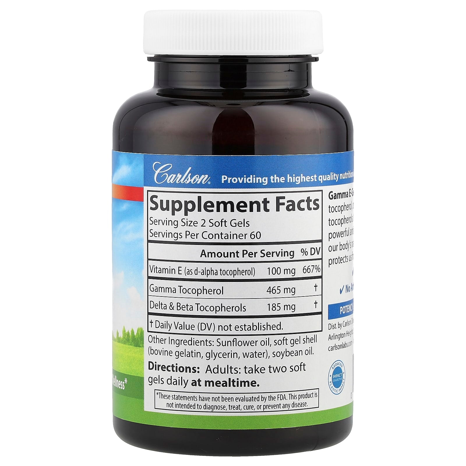 Gamma Tocopherol for Heart Health by Carlson - 465mg, 120 Soft Gels - Image 2