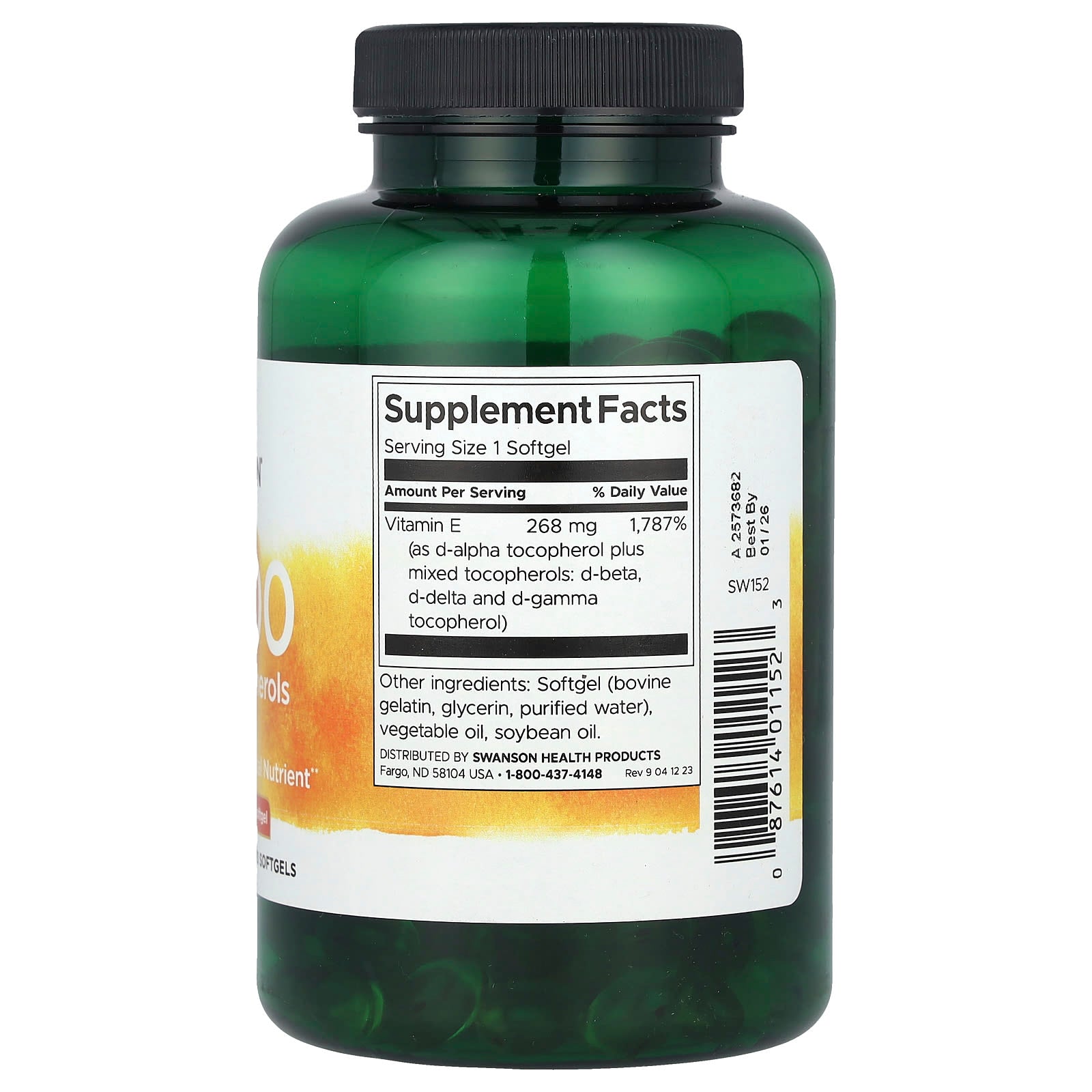 Swanson, Vitamin E-400, Mixed Tocopherols, 400 IU (268 mg), 250 Softgels - Image 2