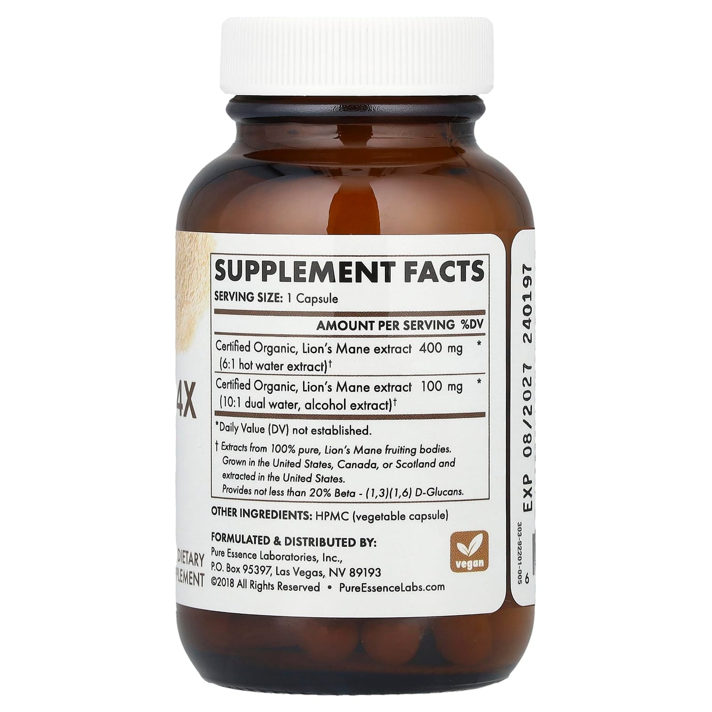 Pure Essence, MyPure™, Lion's Mane 4X, Ultra Strength, 30 Vegi-Caps - Image 2