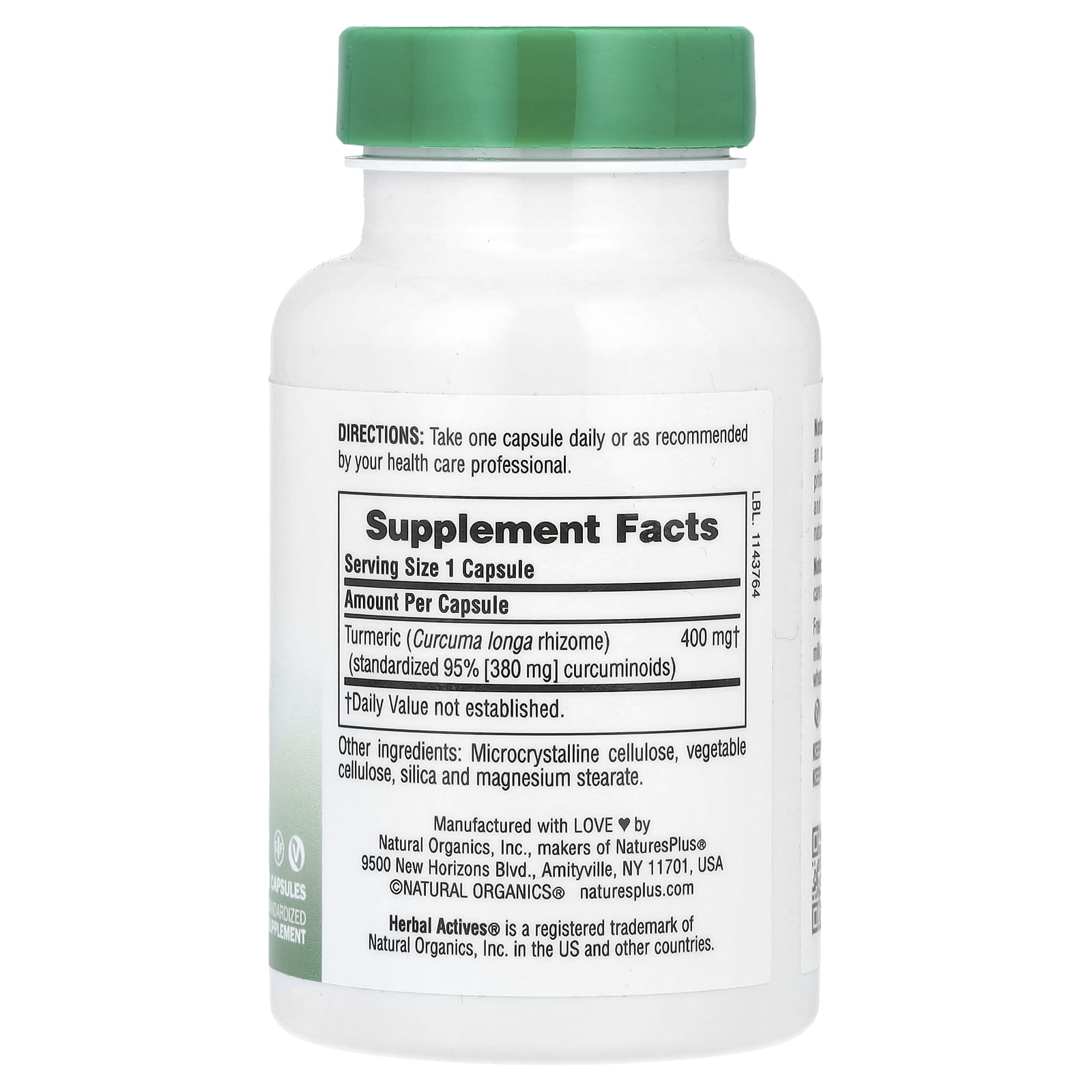 NaturesPlus, Herbal Actives, Turmeric, 400 mg, 60 Capsules - Image 2
