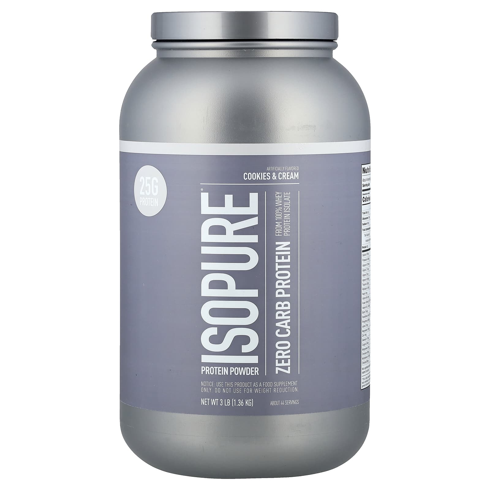 Isopure Zero Carb Protein Powder - Cookies & Cream, 3 lbs, Unflavored - Image 1