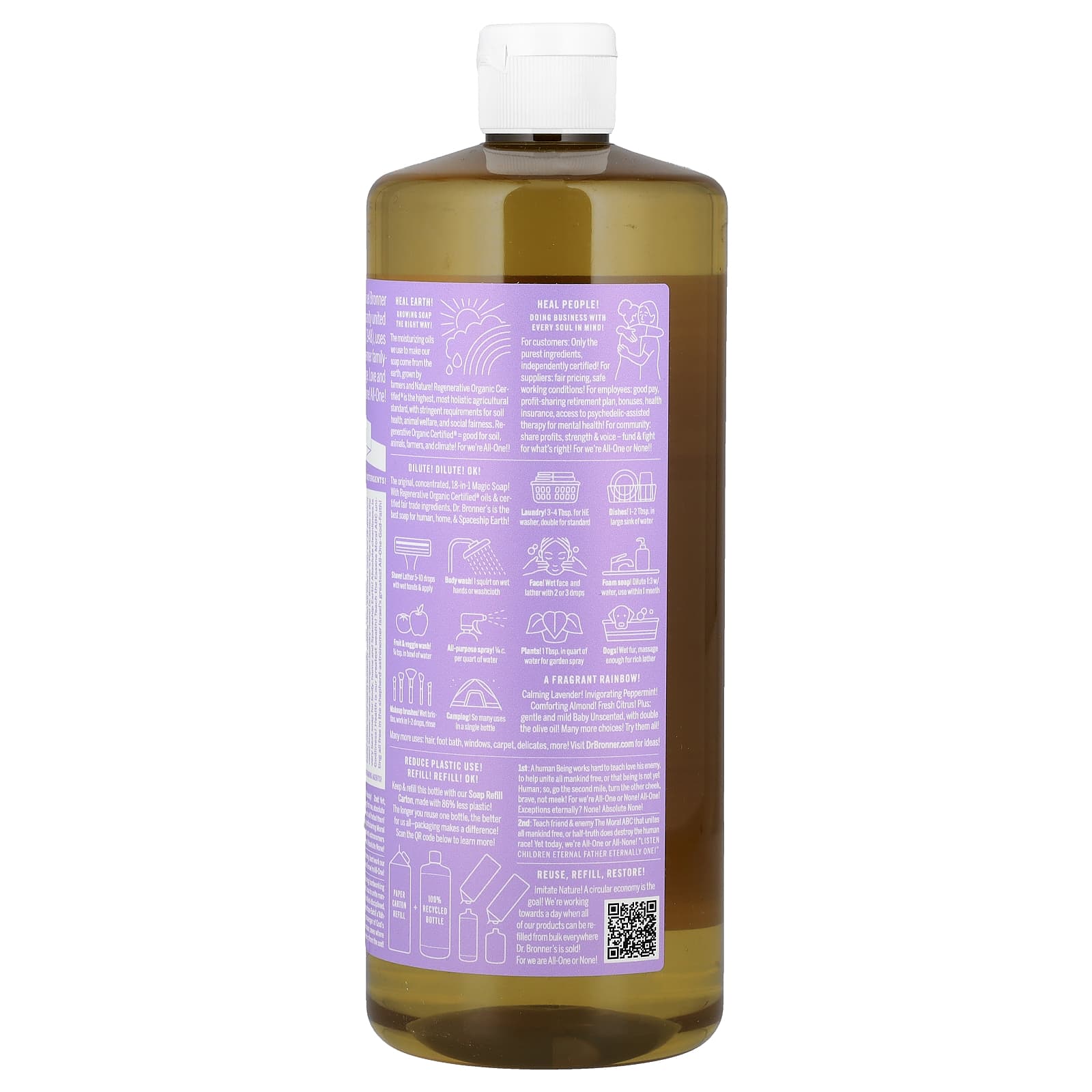 Lavender Pure-Castile Magic Soap by Dr. Bronner's, 18-in-1, 32 fl oz - Image 2