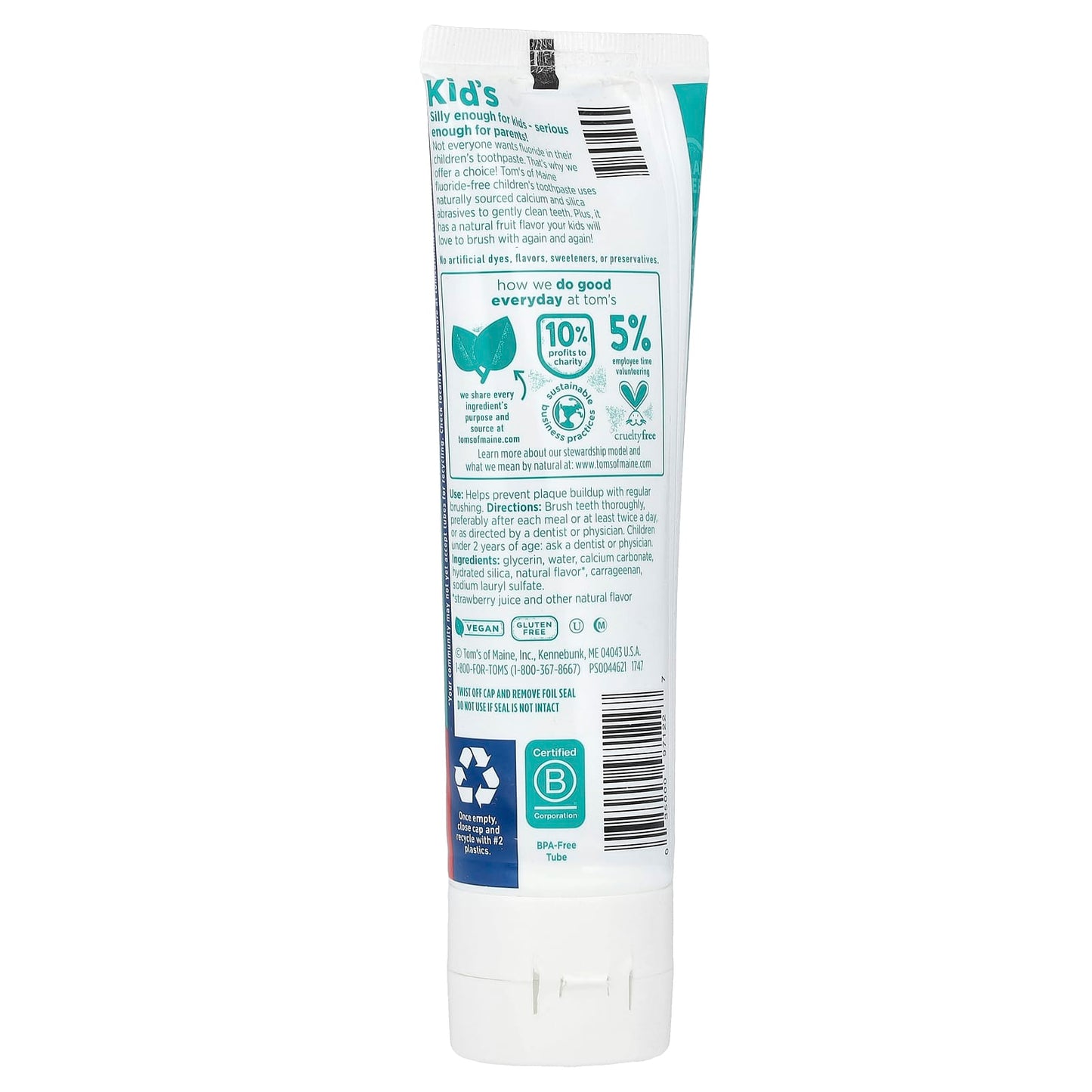 Tom's of Maine, Kid's Natural Toothpaste, Fluoride-Free, Ages 2+, Silly Strawberry, 5.1 oz (144 g) - Image 2