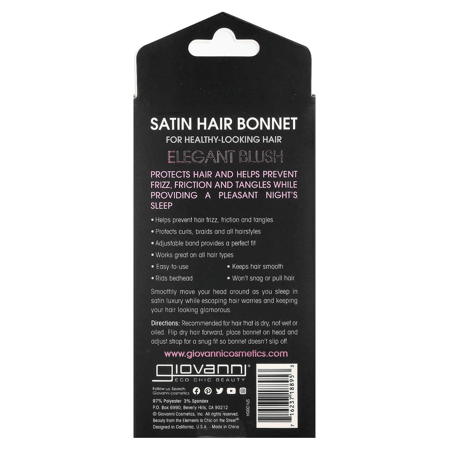 Giovanni Satin Hair Bonnet Elegant Blush for Frizz-Free Sleep - Image 2