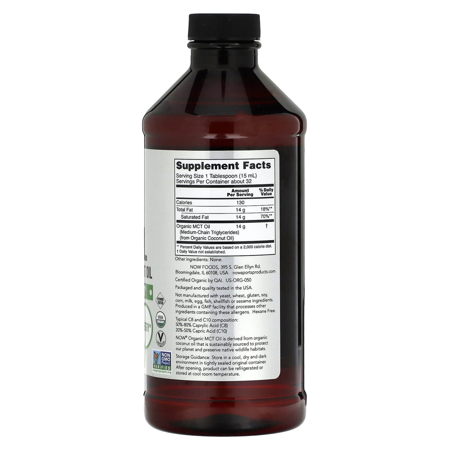 NOW Foods, Sports, Organic MCT Oil, 14 g, 16 fl oz (473 ml) - Image 2