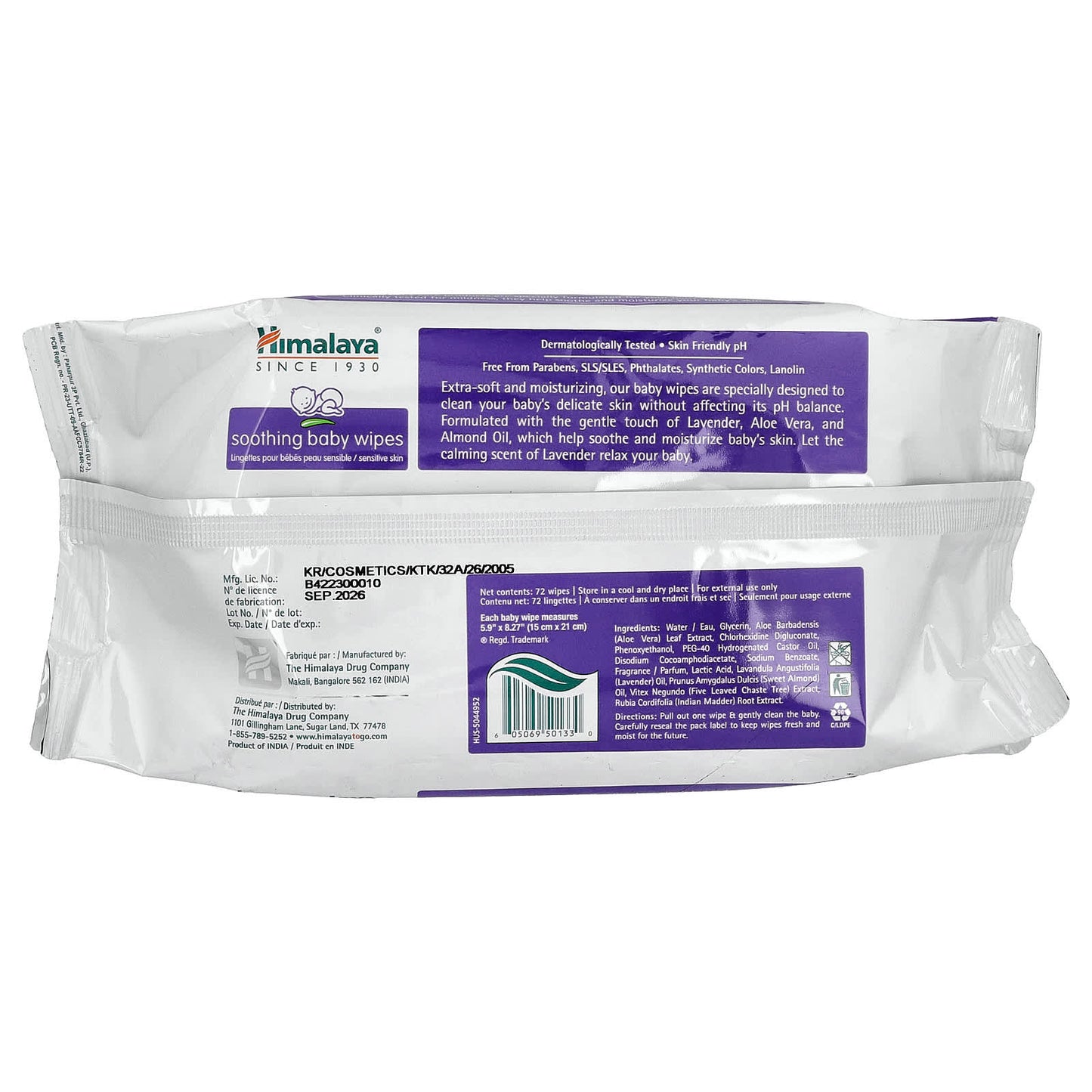 Himalaya Soothing Baby Wipes, Alcohol-Free, 72 Count - Image 2