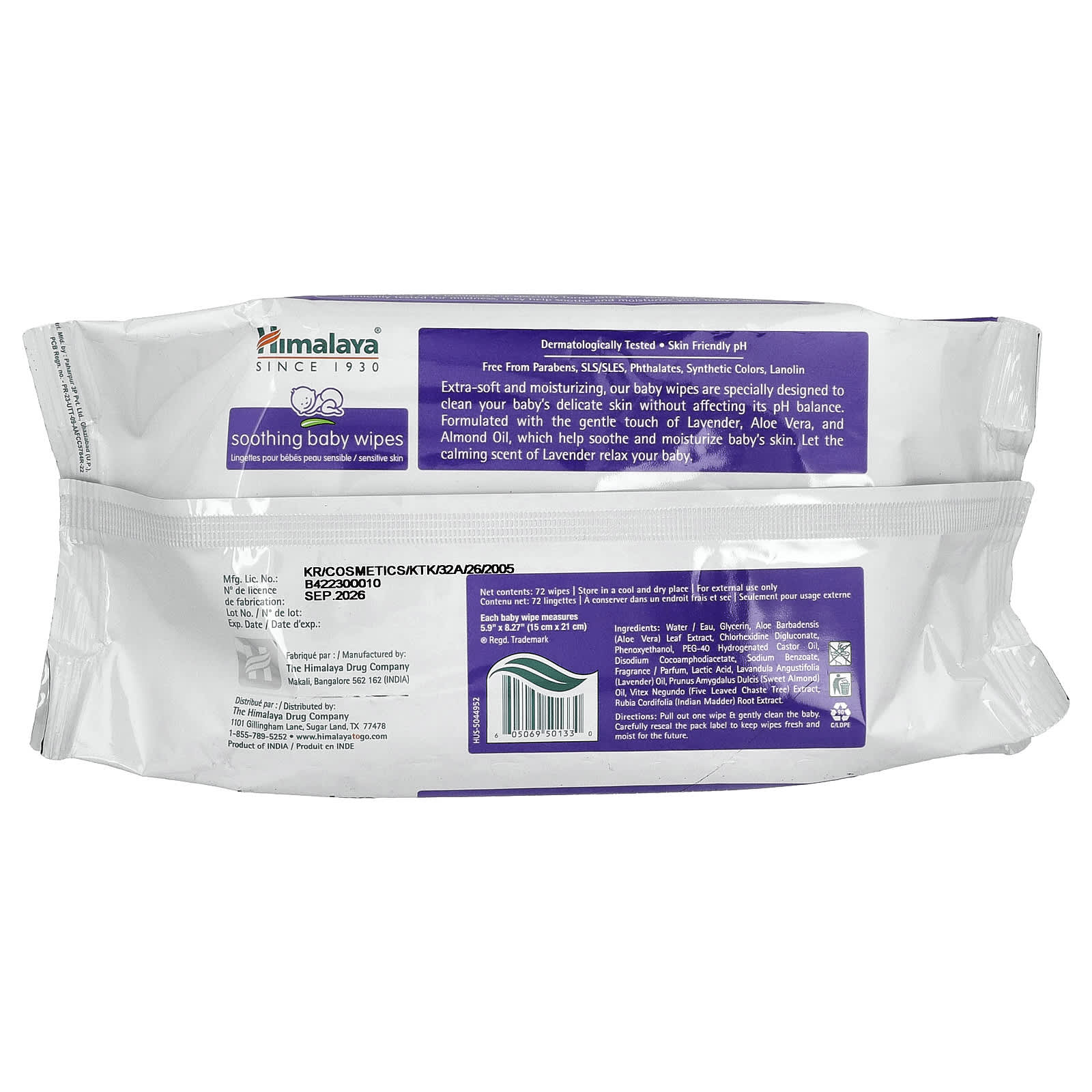 Himalaya Soothing Baby Wipes, Alcohol-Free, 72 Count - Image 2