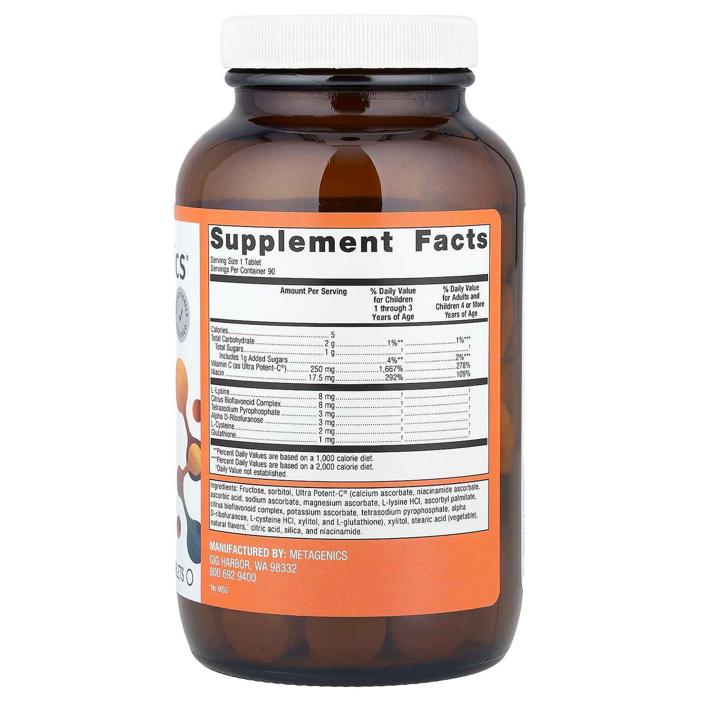 Metagenics, Ultra Potent-C® Vitamin C, Orange , 90 Chewable Tablets - Image 2