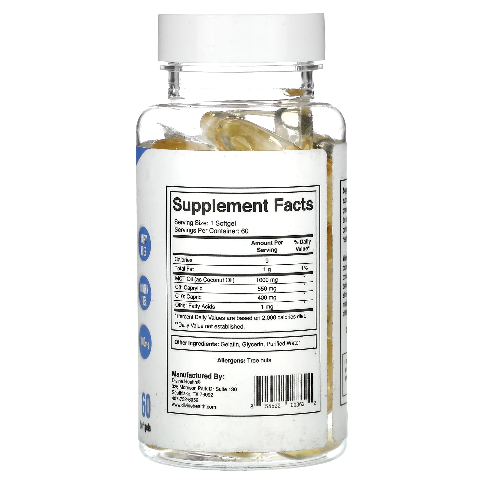Divine Health, Dr. Colbert's Keto Zone, MCT Oil Softgels, 1,000 mg, 60 Softgels