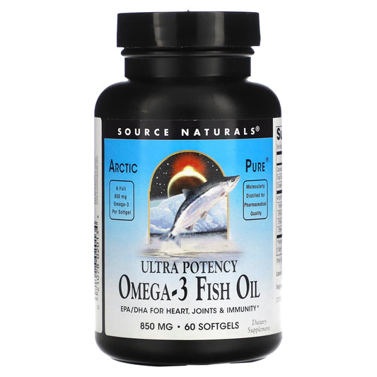 Source Naturals, Arctic Pure, Ultra Potency Omega-3 Fish Oil, 850 mg, 60 Softgels - Image 1