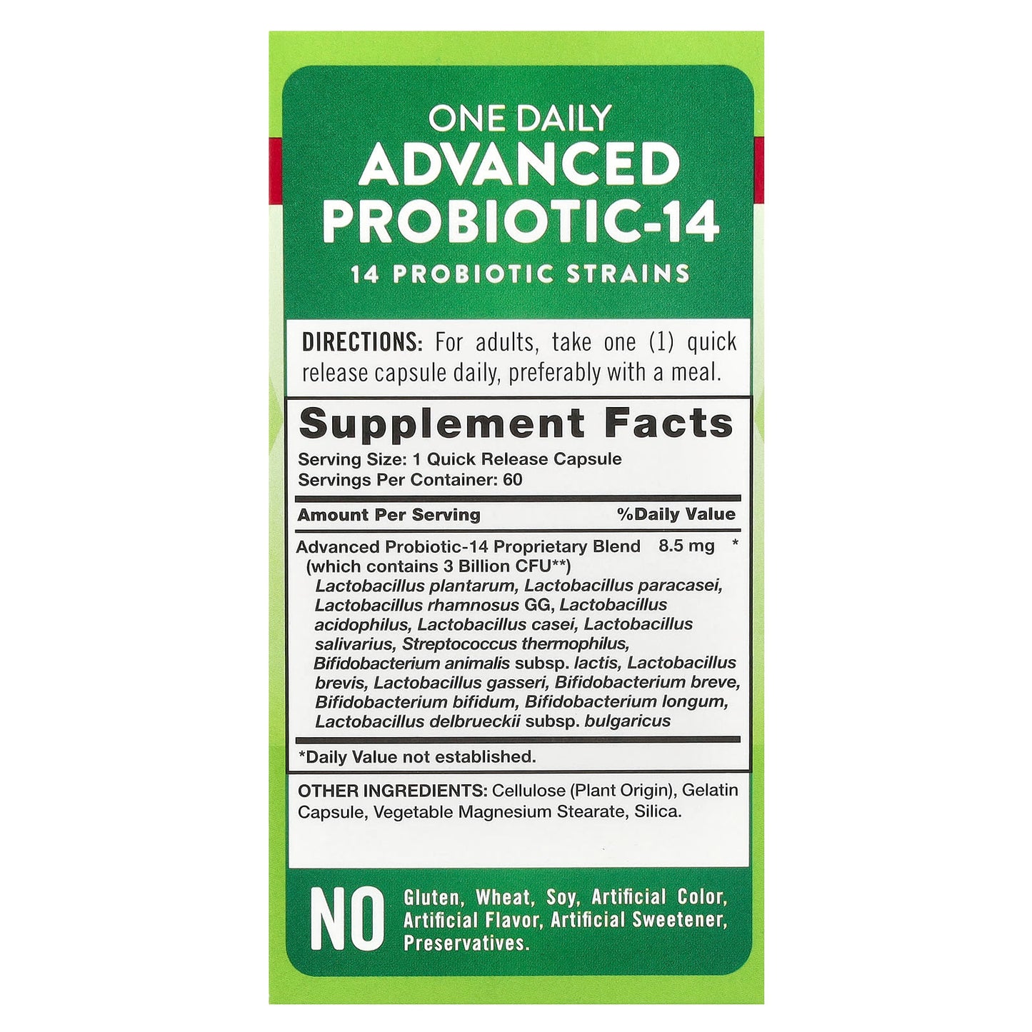 Nature's Truth, One Daily Advanced Probiotic-14, 3 Billion CFU, 60 Quick Release Capsules - Image 2