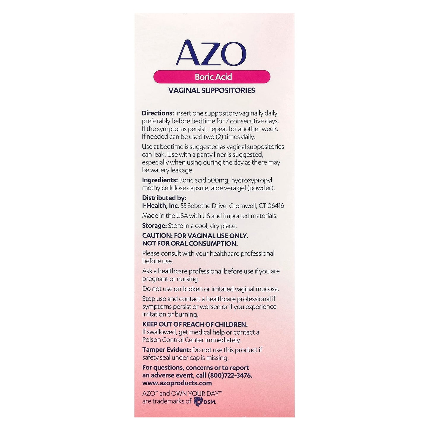 AZO Boric Acid Vaginal Suppositories for pH Balance & Odor Control, 600mg, 30 Suppositories - Image 2