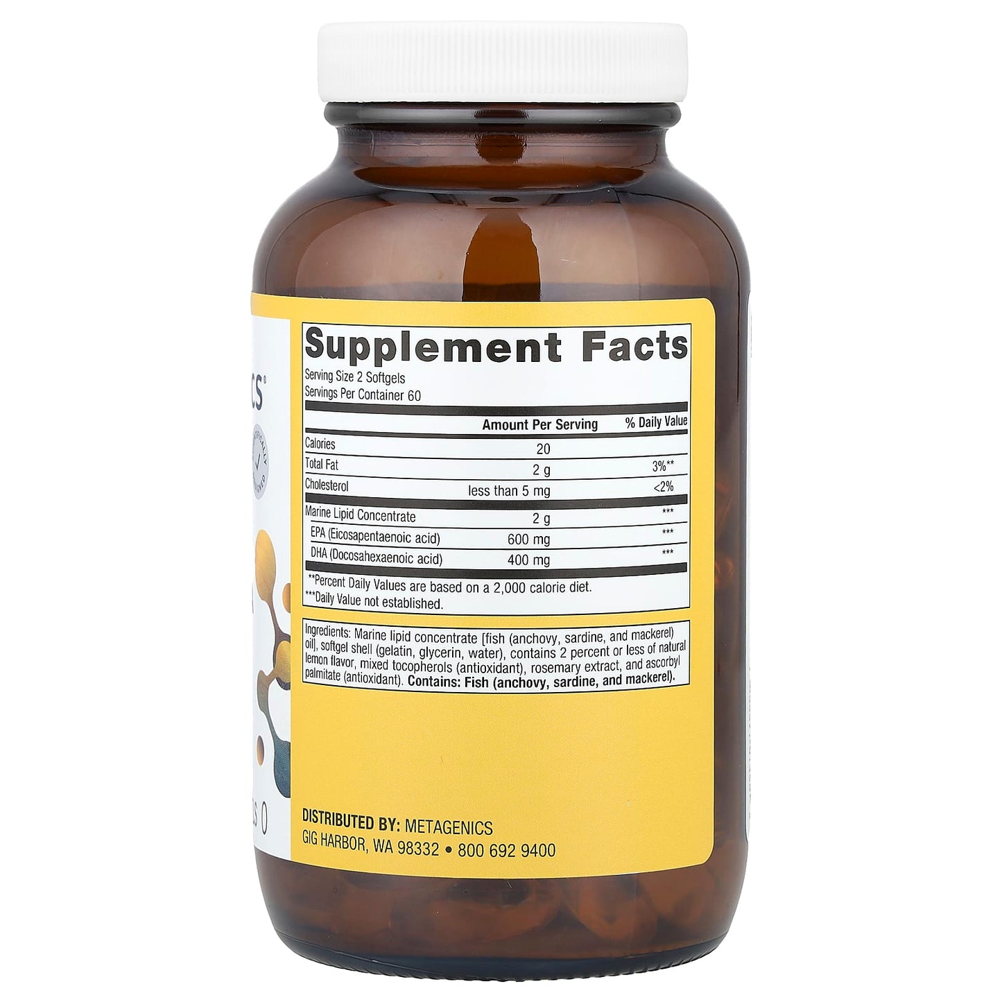 Metagenics, OmegaGenics®, Fish Oil EPA-DHA, Natural Lemon, 500 mg, 120 Softgels - Image 2