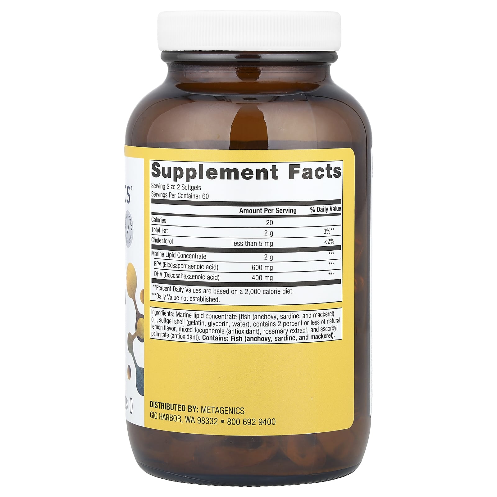 Metagenics, OmegaGenics®, Fish Oil EPA-DHA, Natural Lemon, 500 mg, 120 Softgels - Image 2
