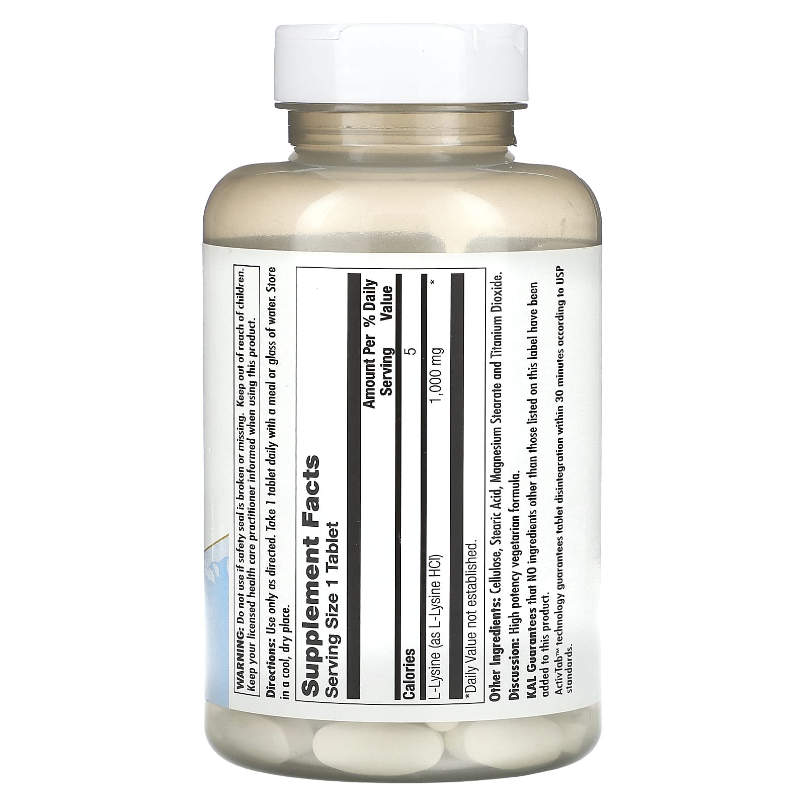 KAL, L-Lysine, 1,000 mg, 100 Tablets - Image 2