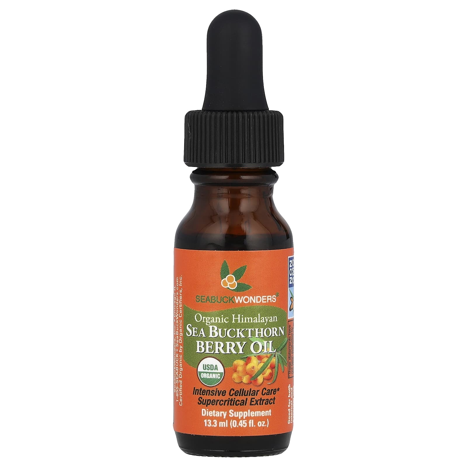 SeaBuckWonders, Organic Himalayan Sea Buckthorn Berry Oil, 0.45 fl oz (13.3 ml) - Image 1