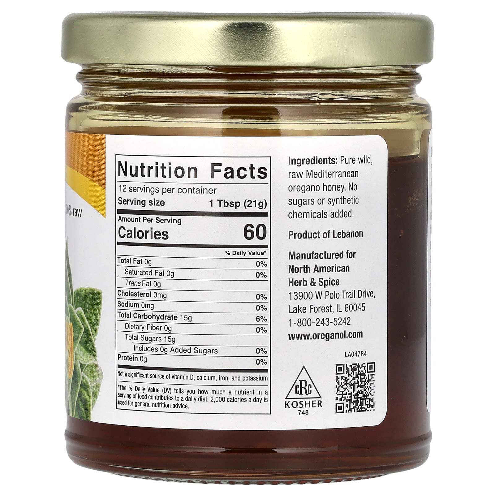 North American Herb & Spice, Raw & Wild Oregano Honey, 10 oz (283 g) - Image 2