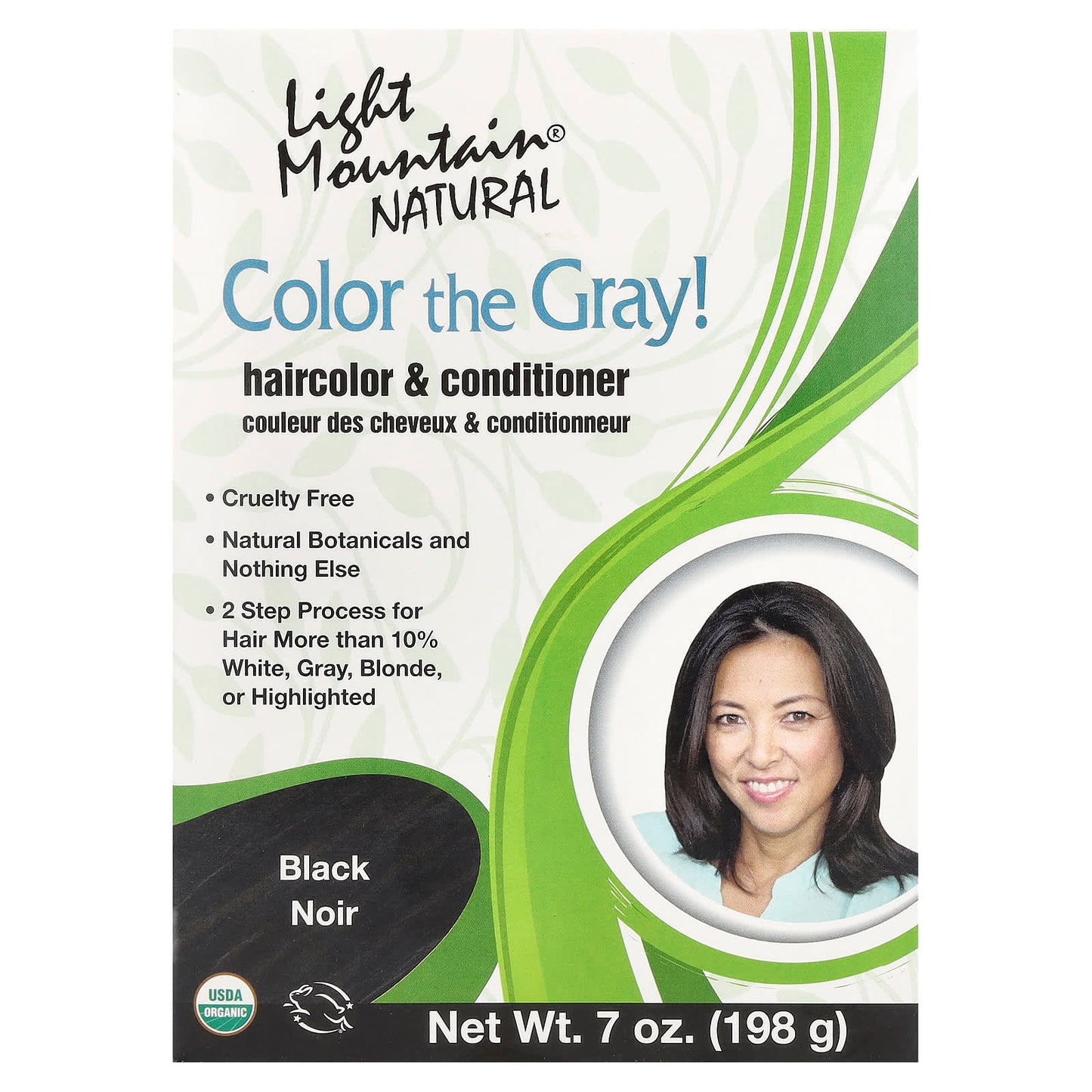 Light Mountain, Color the Gray! Natural Hair Color & Conditioner, Black, 7 oz (198 g) - Image 1