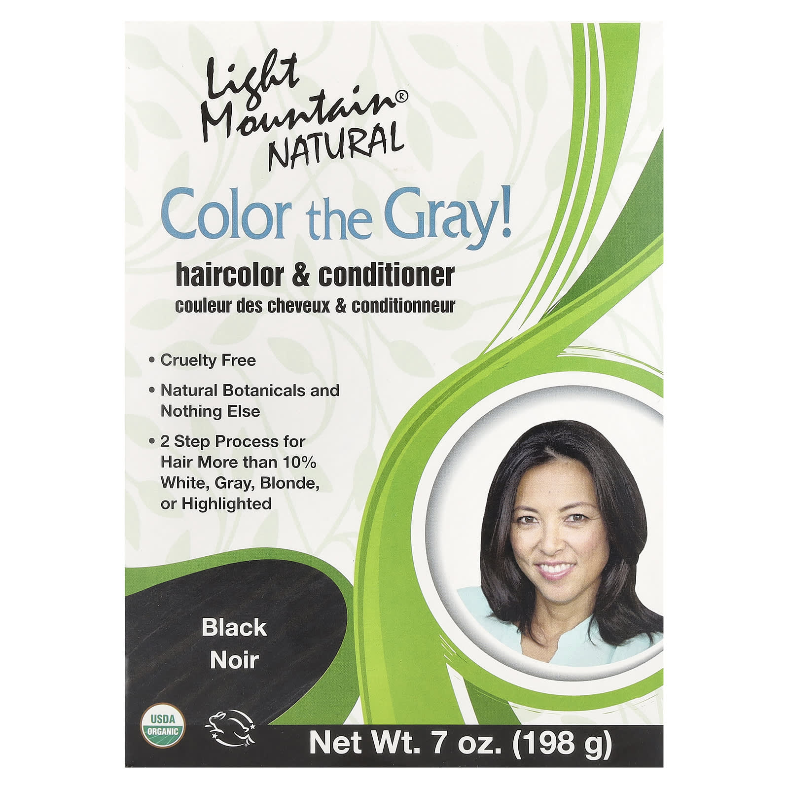 Light Mountain, Color the Gray! Natural Hair Color & Conditioner, Black, 7 oz (198 g) - Image 1