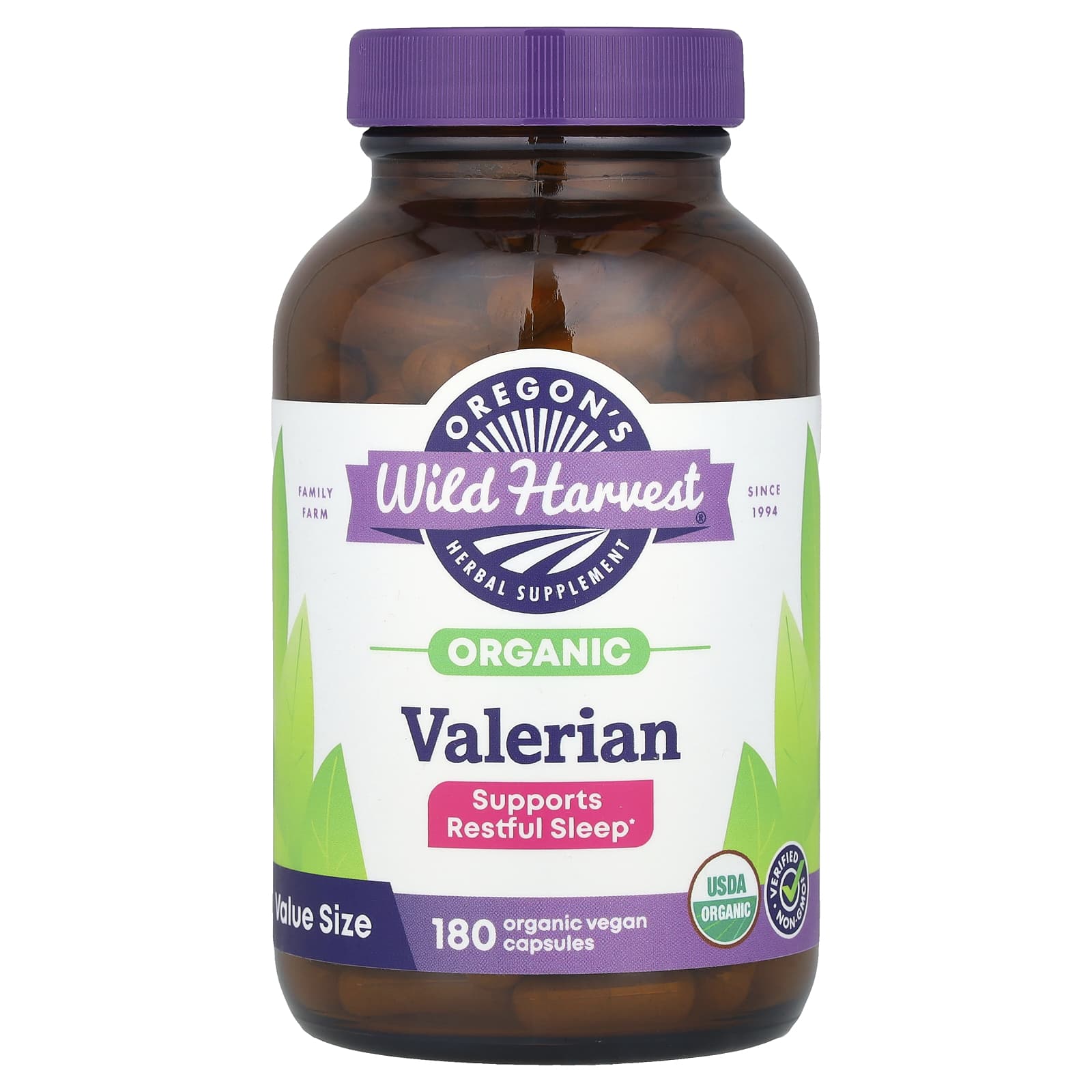 Oregon's Wild Harvest, Organic Valerian, 180 Vegan Capsules (450 mg per Capsule) - Image 1
