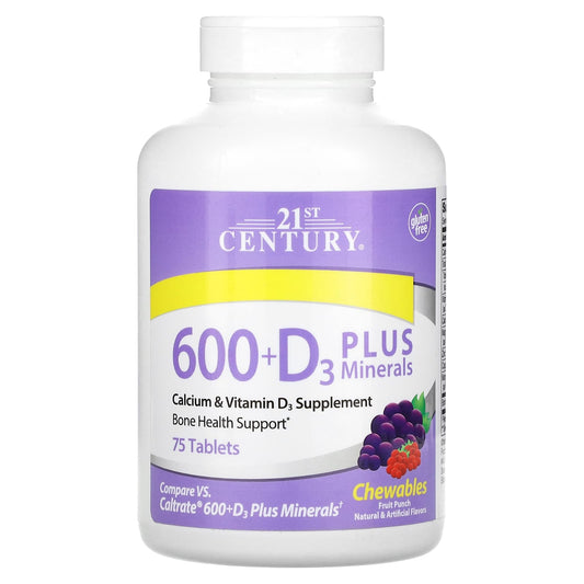 21st Century 600+ D3 Plus Minerals, Fruit Punch, 75 Chewable Tablets for Strong Bones - Image 1
