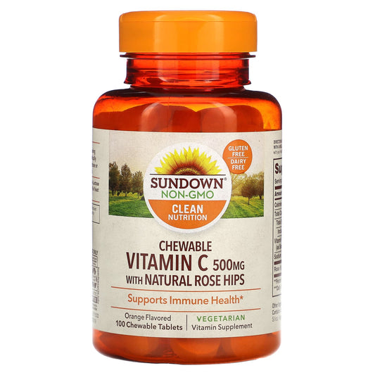 Sundown Naturals, Chewable Vitamin C with Natural Rose Hips, Orange , 500 mg, 100 Chewable Tablets - Image 1