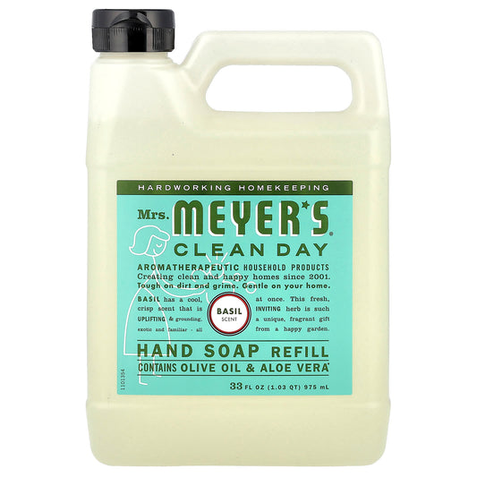 Mrs. Meyers Clean Day, Hand Soap Refill, Basil, 33 fl oz (975 ml) - Image 1