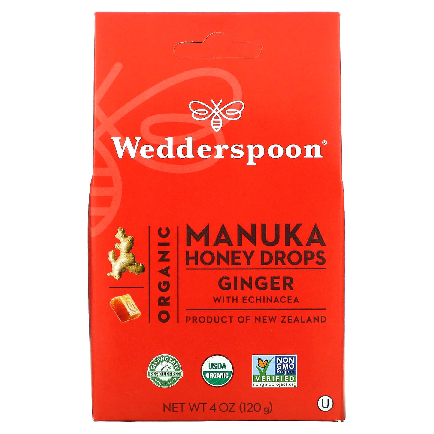 Wedderspoon, Organic Manuka Honey Drops, Ginger with Echinacea, 20 Drops, 4 oz (120 g) - Image 1