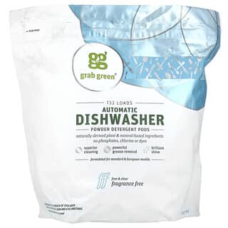 Grab Green, Automatic Dishwasher Powder Detergent Pods, Fragrance Free, 132 Load