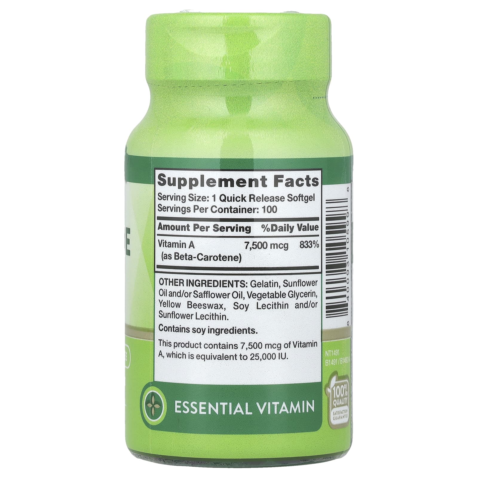 Nature's Truth, Beta Carotene, 7,500 mcg (25,000 IU), 100 Quick Release Softgels - Image 2