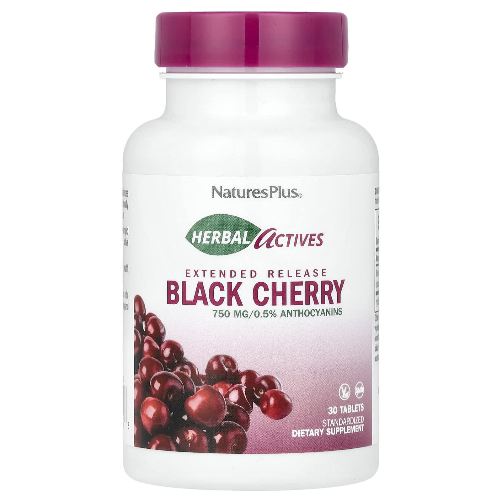 NaturesPlus, Herbal Actives, Black Cherry, 750 mg, 30 Tablets - Image 1